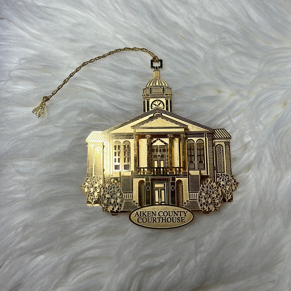 Aiken County, SC 3-D Courthouse Gold-tone Christmas Ornament👠